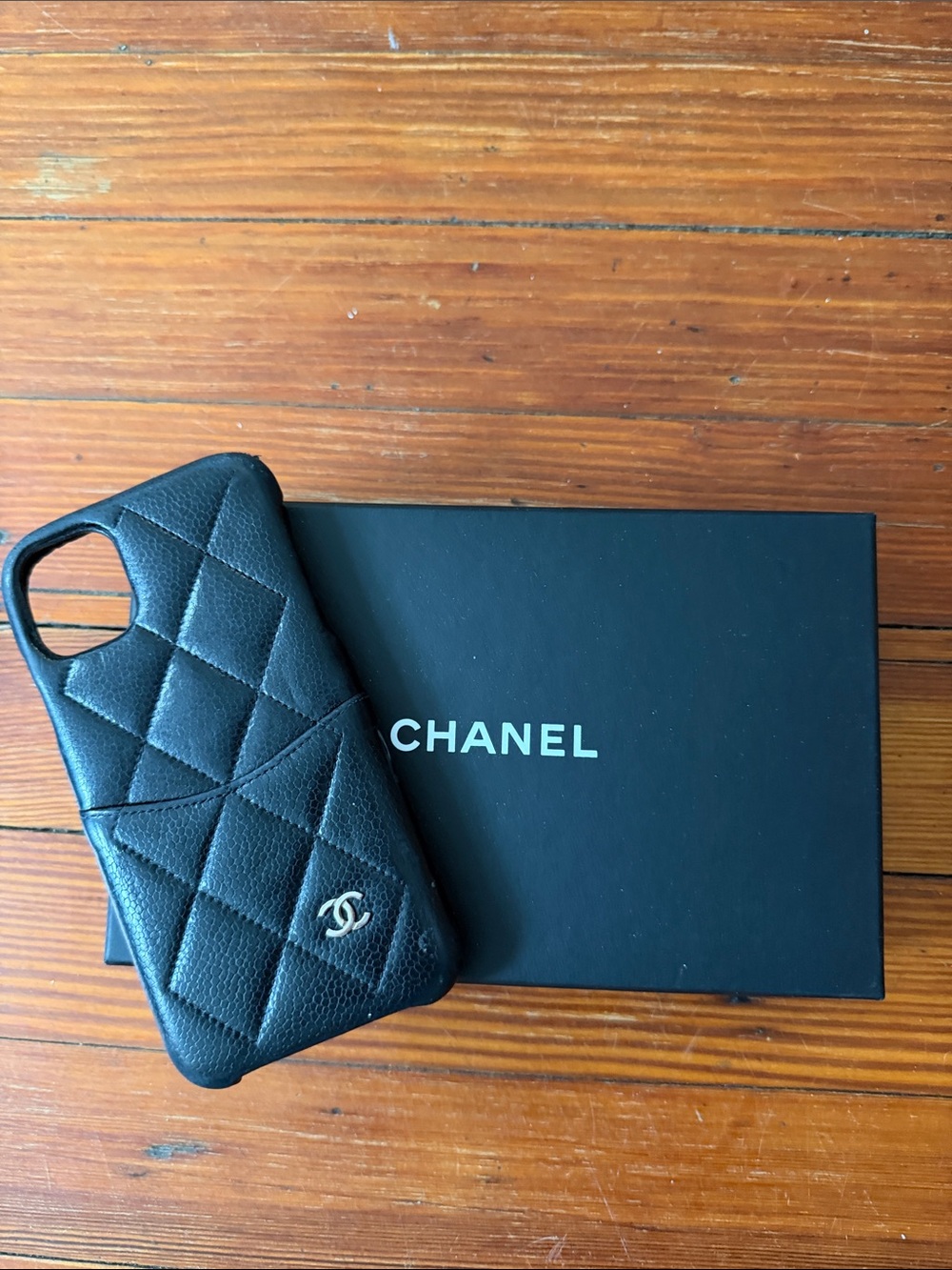 Authentic CHANEL Black Caviar Leather 11 Pro Case with Logo